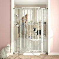 71" Extra Tall Cat Gate 29.5-40.6 Wide Pet gate with Small Cat Door - White / 55.11 inches SET A