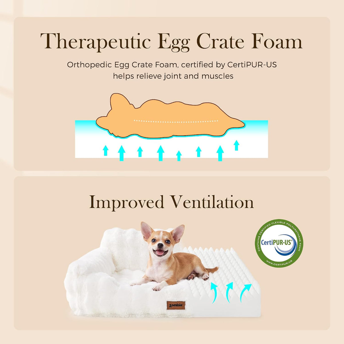 Orthopedic Cat Couch Bed for Indoor Cats - 24.0"L x 18.0"W x 10"Th / Ivory White - image 3