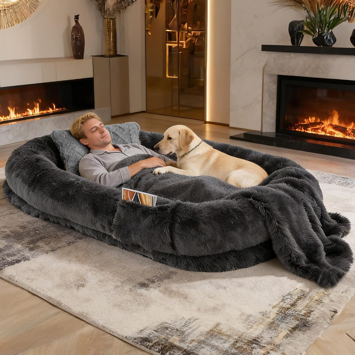 Grey Human Dog Bed, 71''x45''x12'' Size Fits Adult and Pet - Dark Grey