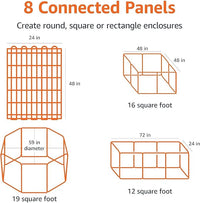 Amazon Basics Foldable Octagonal Metal Exercise Dog Playpen - Indoor/Outdoor, No Door, Extra Large (8 Panels, 24 x 48), Easy to assemble, store, and customize, 48" - X-Large, Black