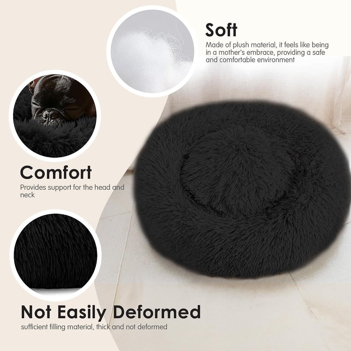 Hoewina Dog & Cat Bed for Indoor Cats - Black / 20.0"L x 20.0"W x 8.0"Th - image 4