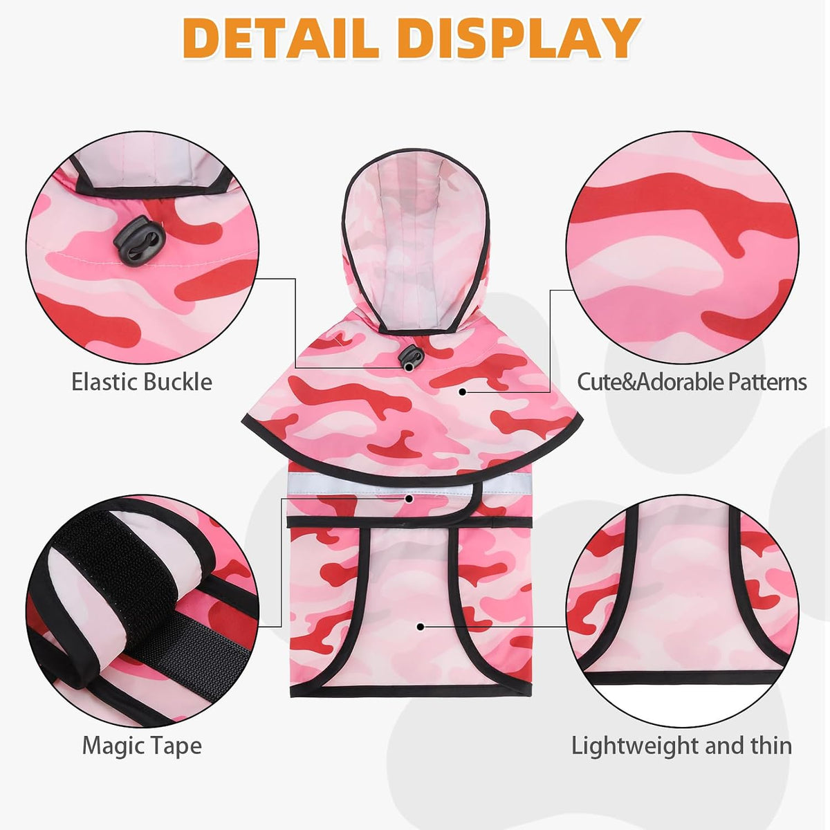 Dog Raincoat Hooded Slicker Poncho with Leash Hole - M:15-20lbs / Pink Camo - image 3