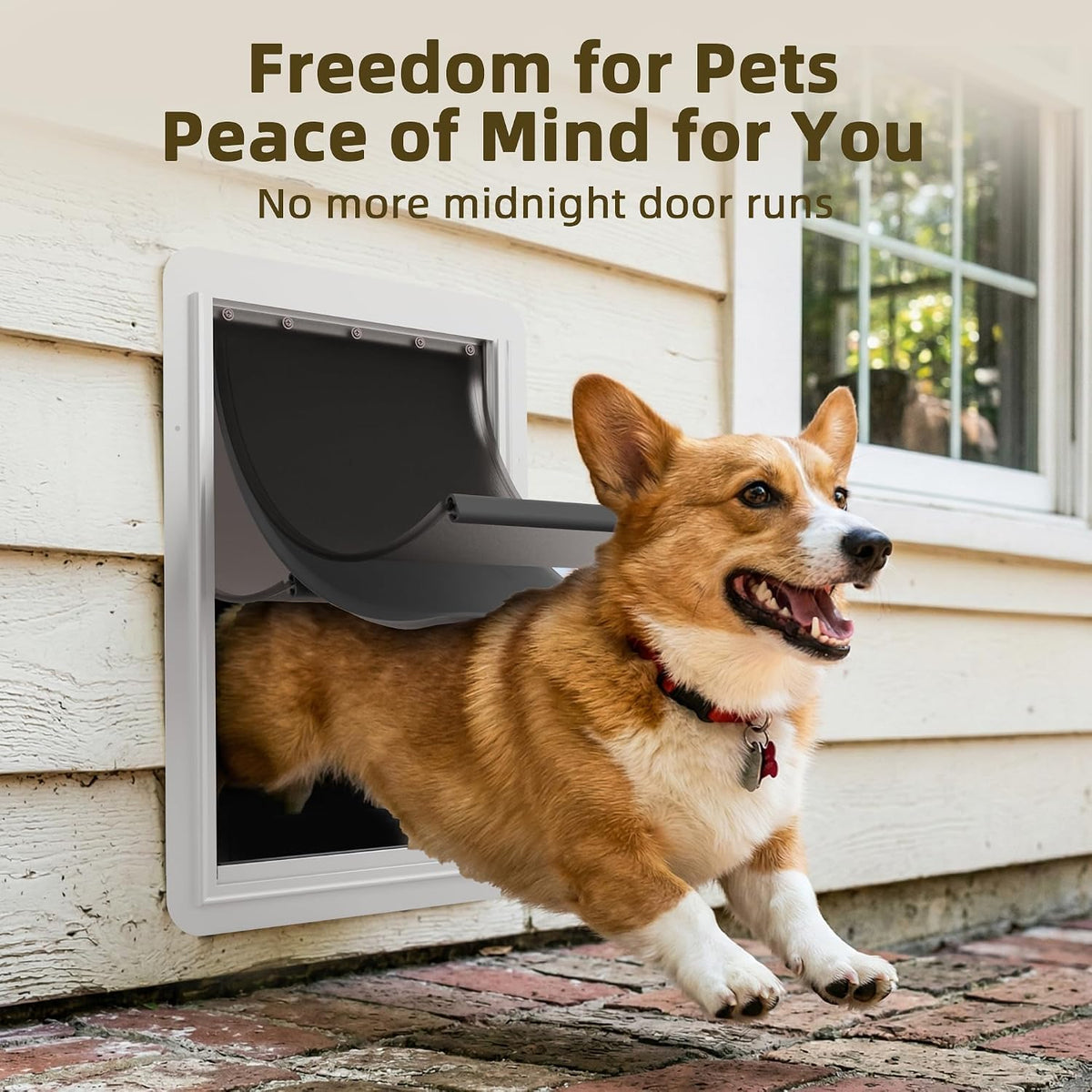 URSPET Medium Dog Door for Wall, 3-Flap Insulated, Steel Frame - White / Medium / For Wall - image 3