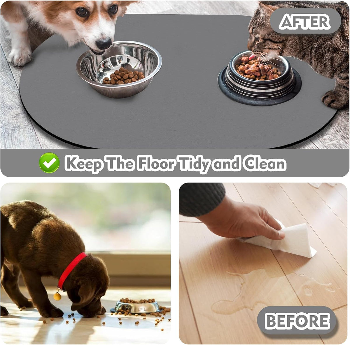 Cat Food Mat Small, 20''x12'' Absorbent Cat Feeding Mat - 20''x12'' / Dark Gray - image 2