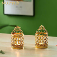 2 Pcs Small Metal Tealight Hanging Birdcage Lantern, Vintage Decorative Centerpieces of Wedding, Party, Gold