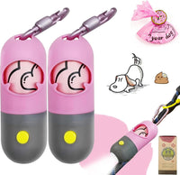 Dog Poop Waste Bags Holder with LED Flashlight - 2 Count (Pack of 1) / Pink