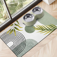 Dog Food Mats for Floors, Absorbent Dog Bowl Mat for Food and Water Dispenser Mat, Quick Dry Cat - Boho Green / L(17"×30")