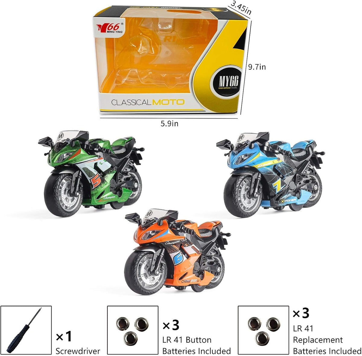 Toy Motorcycle, Pull Back Toy Car with Sound and Light Toy - Blue - image 3