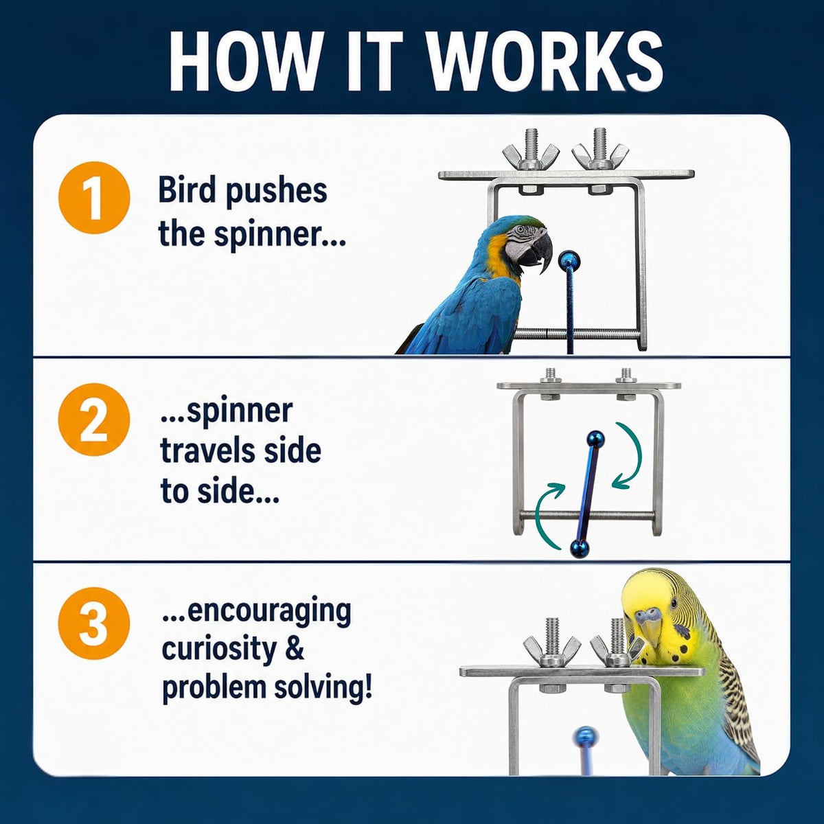 Bird Toys for Large Birds Stainless Steel Bird Toy with Traveling - Spinner - image 3
