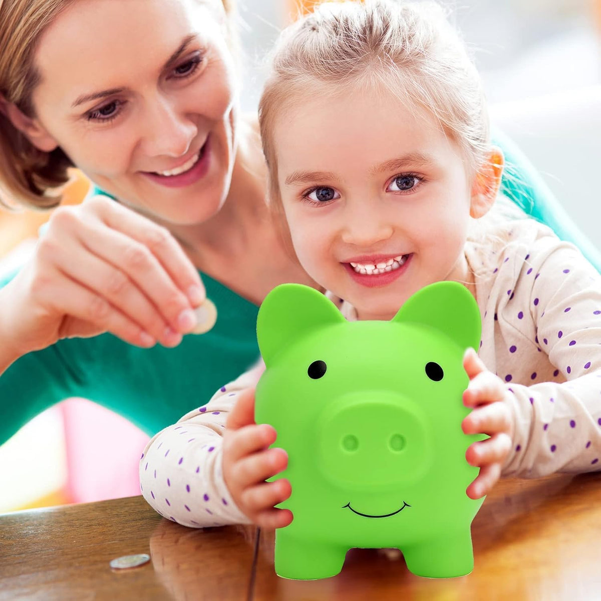 XDRELEC Piggy Bank for Kids Unbreakable Plastic Money Bank Dark Blue – Fun for Kids & Family - Green / Large - image 4