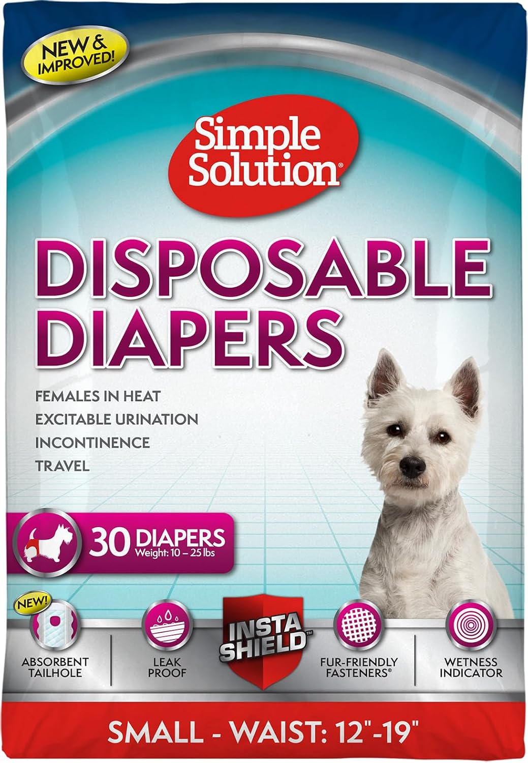 Simple Solution Female Dog Diapers, Disposable Dog Diapers - 30 Count / Small