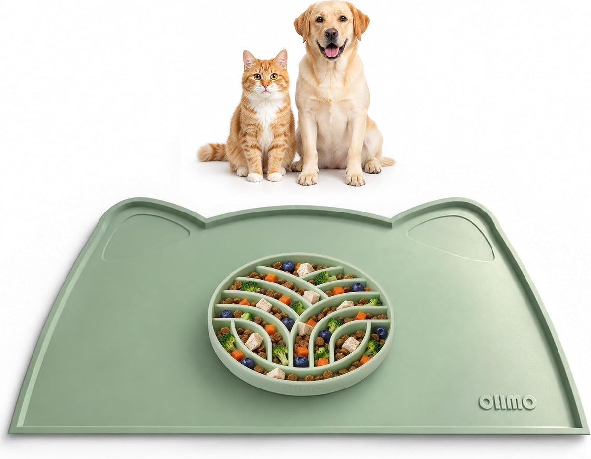 OHMO Cat Food Mat, Silicone Pet Feeding Mat, 18x9.8 - Combo / Mat + Slow Feeder