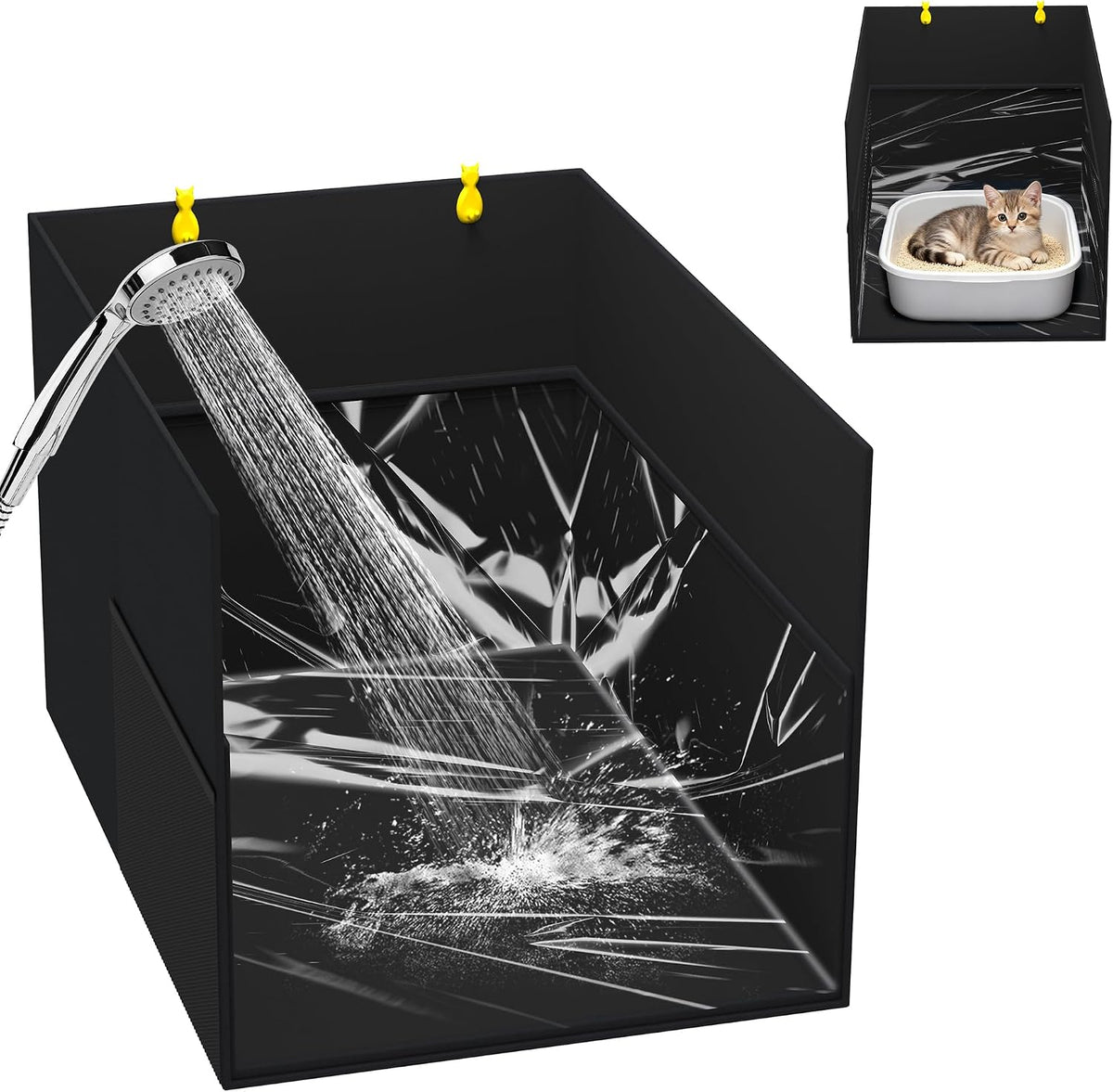 Waterproof Cat Litter Box Enclosure Splash Guard - Black