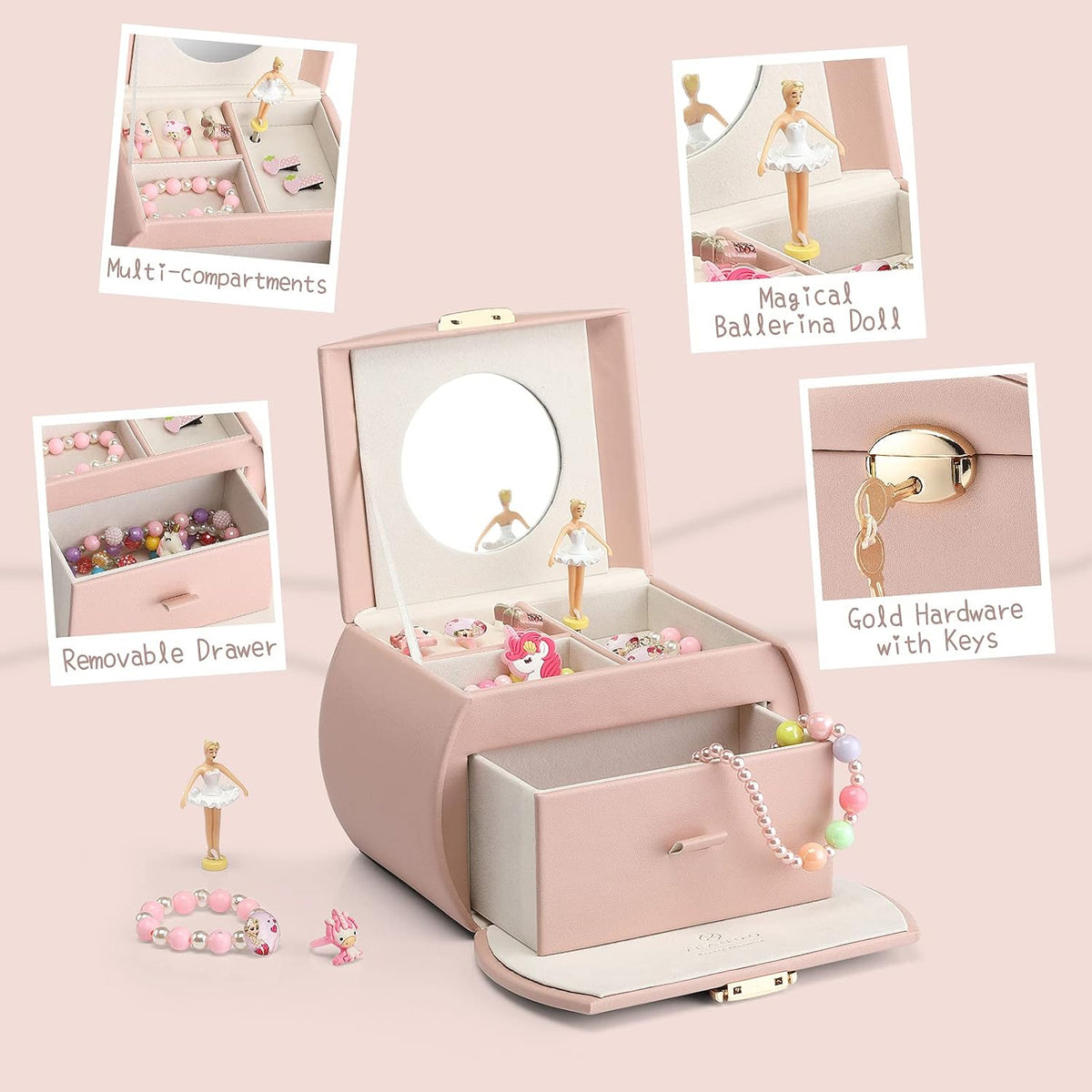 VLANDO 2 Layer Girls Musical Jewelry Box with Ballerina and Large - A.Version Pink - image 3