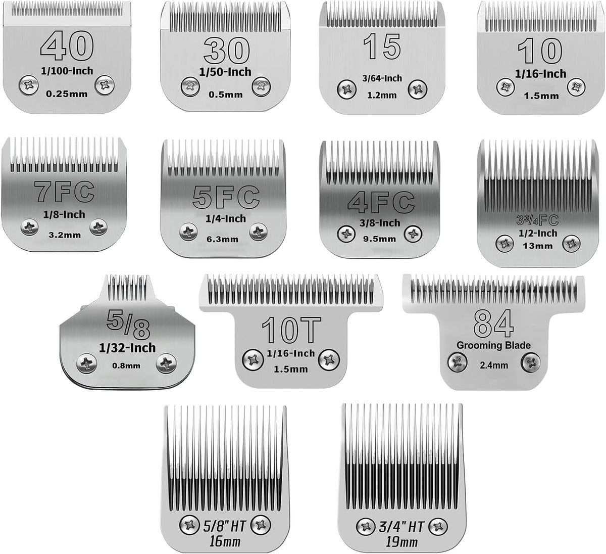 10# Grooming Ceramic Pet Clipper Blades Compatible with Andis & Oster - Silver / 13 Pack