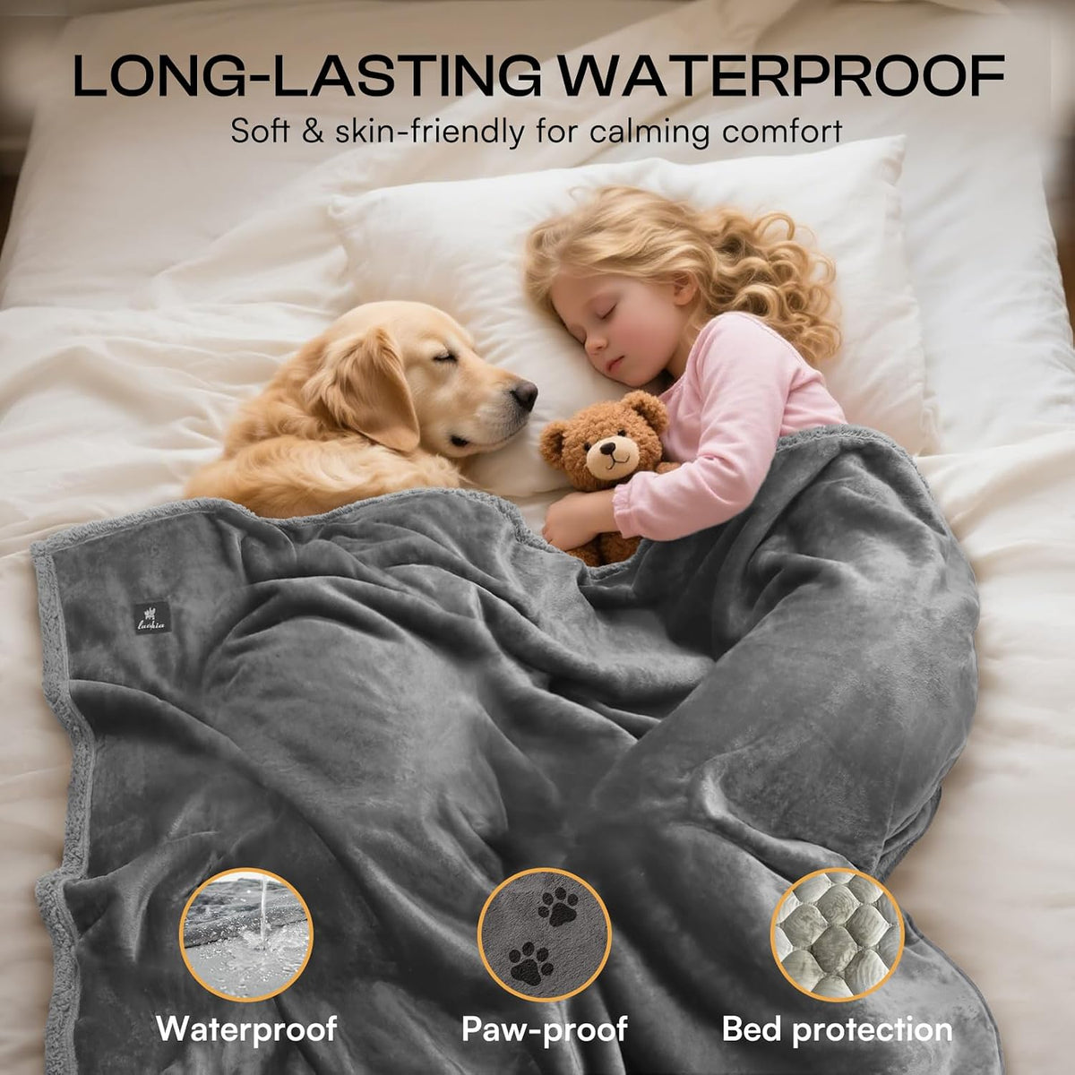 Luciphia Waterproof Pet Blanket - L (65" x57") / Light Grey - image 3