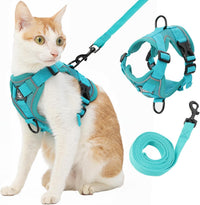 Cat Harness and Leash, Reflective Cat Harness Escape Proof for Walking, Adjustable Kitten Harness - Large / Turquoise