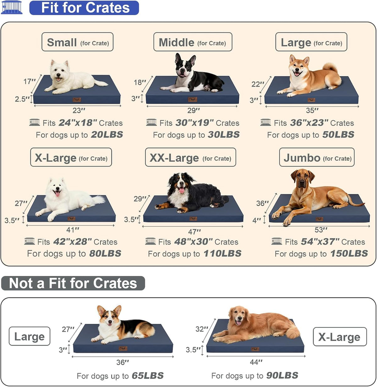 Outdoor Waterproof Orthopedic Dog Bed for Large Dogs – Essentials for Dogs - Navy / 23.0"L x 17.0"W x 2.5"Th - image 2