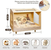 Wooden Hamster Cage - 24 inch Guinea Pig Cage Clear Small Animal cage with Open top Hamster Habitat Wooden Frame with Acrylic Panel
