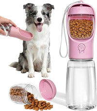 Portable Dog Water Bottle with Food Container - Pink / 19oz