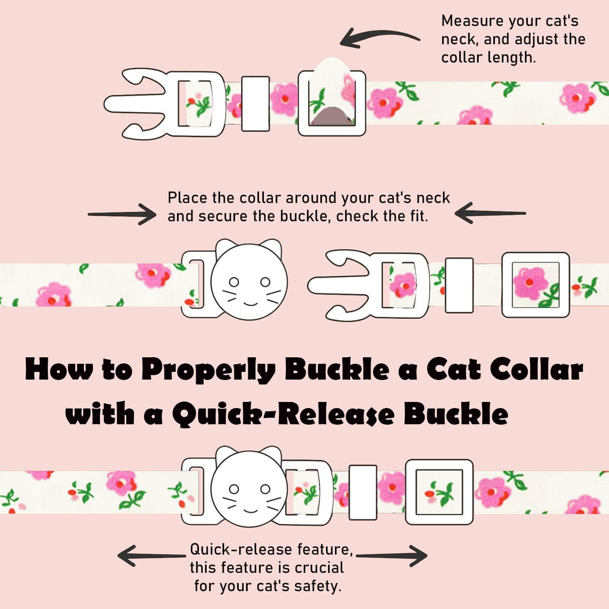 2 Pack Cotton Breakaway Cat Collars Set with Bell and Flower Pendant - heart cherry - image 2