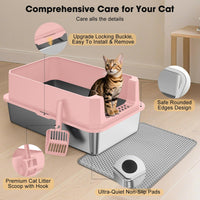 FURTIME Stainless Steel Cat Litter Box - Pink / Large - image 2