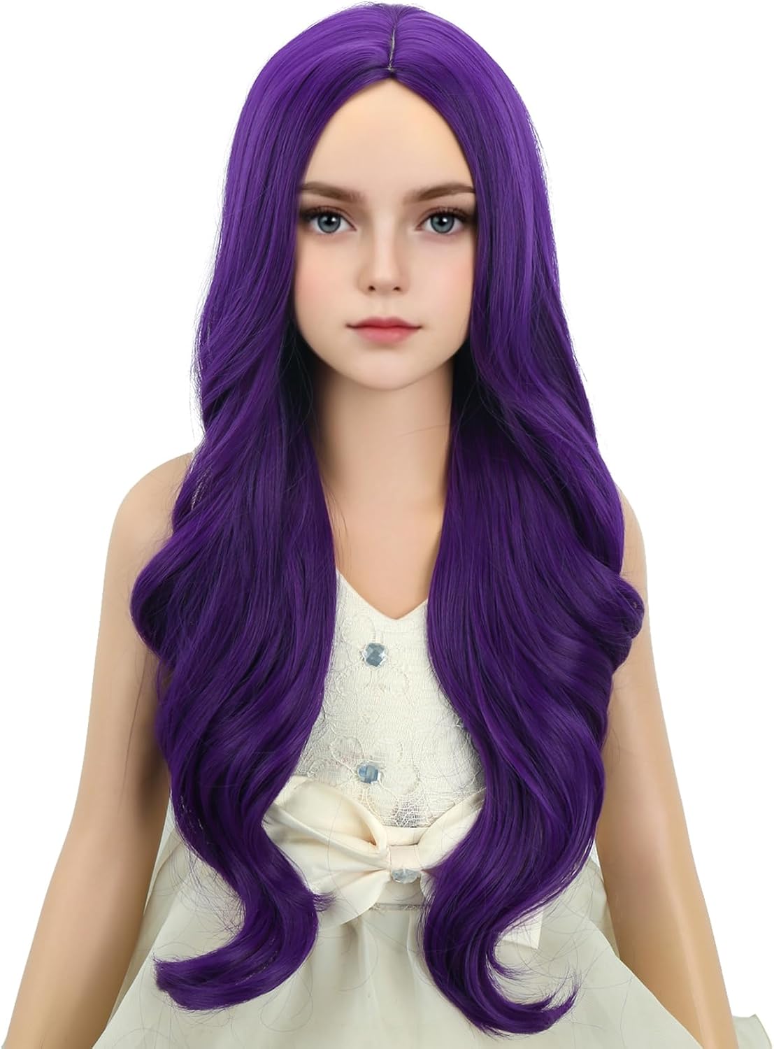 DUDUWIG long black wavy curly middle part wig for kids with wig cap - view 23