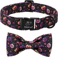 Green Dog Collar with Bow Tie, Christmas Bowtie Dog Collar M – Essentials for Dogs - XS / B-Spooky Pumpkin