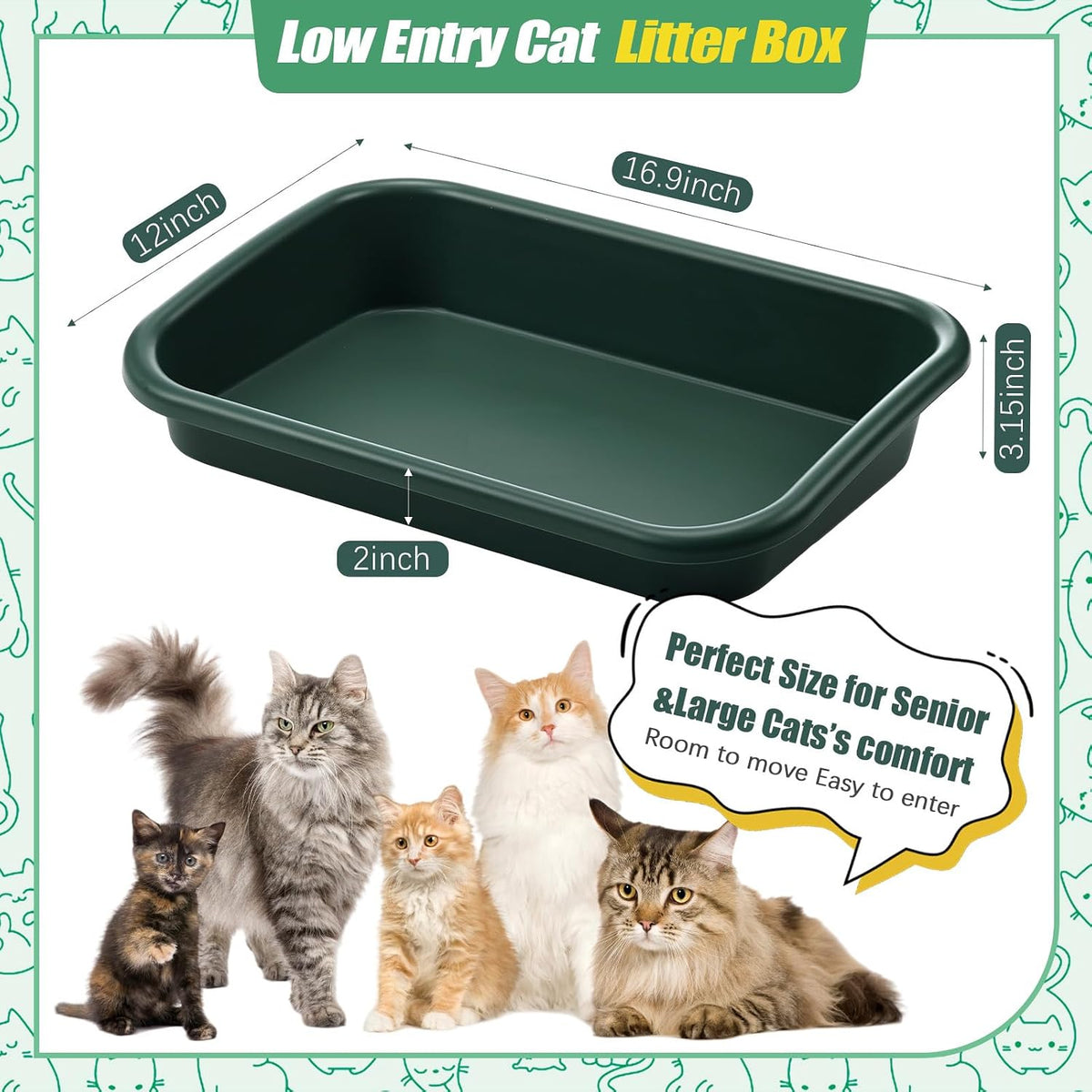 Uiifan 3Pcs Low Entry Cat Litter Box - Dark Green / 17 x 12 x 3.1 - image 2