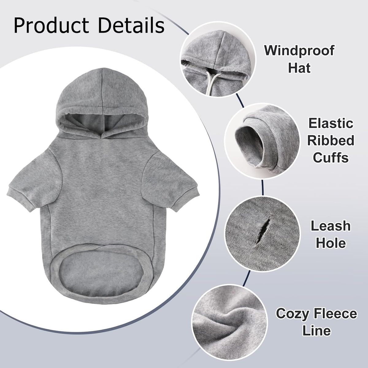 Dog Basic Hoodie Soft Dog Clothes Cold Weather Sweaters for Medium - Grey / XS (Back: 10.24",Chest: 14.96", 2-5 lbs) - image 2
