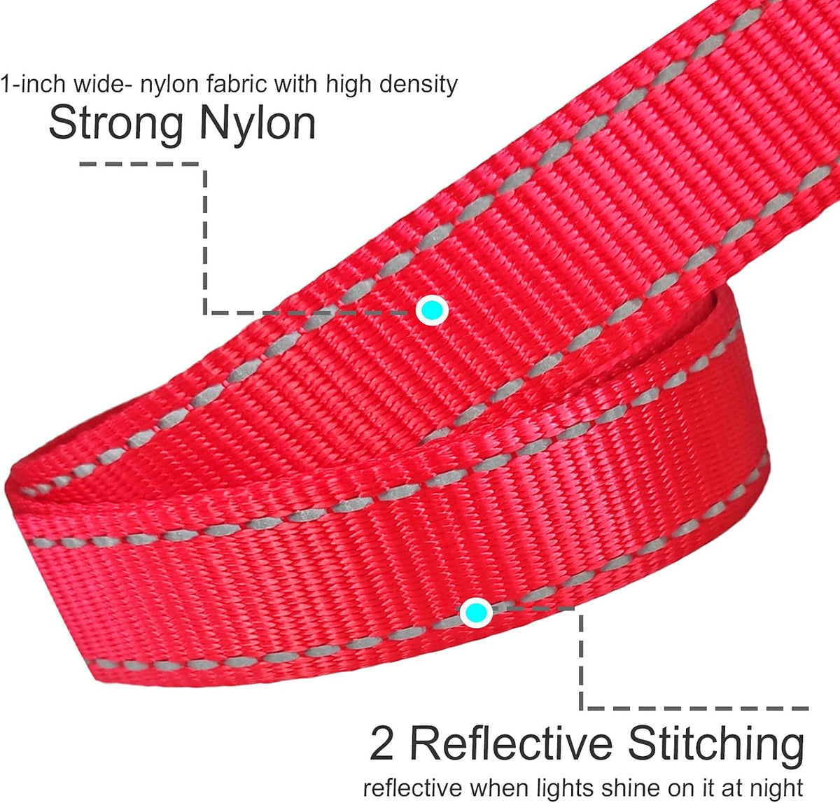 10FT Dog Leash with Traffic Handle Reflective Large Medium Dogs – Essentials for Dogs - 10ft x 1 in / red - image 2