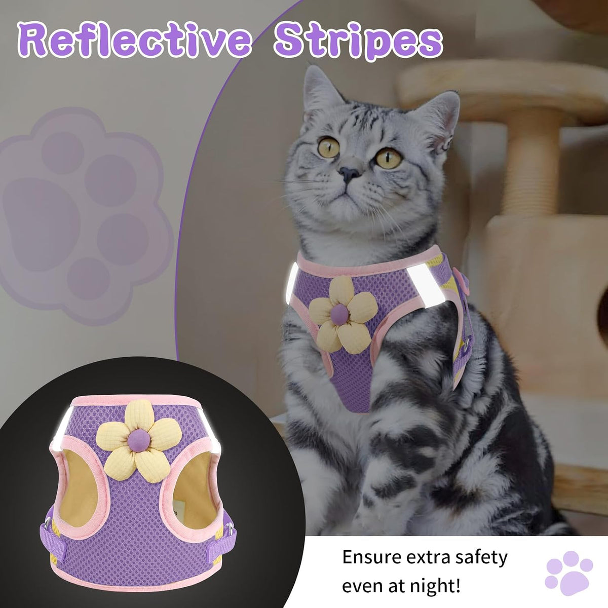 Cat Harness and Leash Set, Escape Proof Soft Vest Walk Pink XS – Essentials for Cats - Romantic Purple / Small - image 3