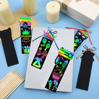 JUNEBRUSHS rainbow scratch art bookmarks with bamboo scratch sticks and colored satin ropes - view 30