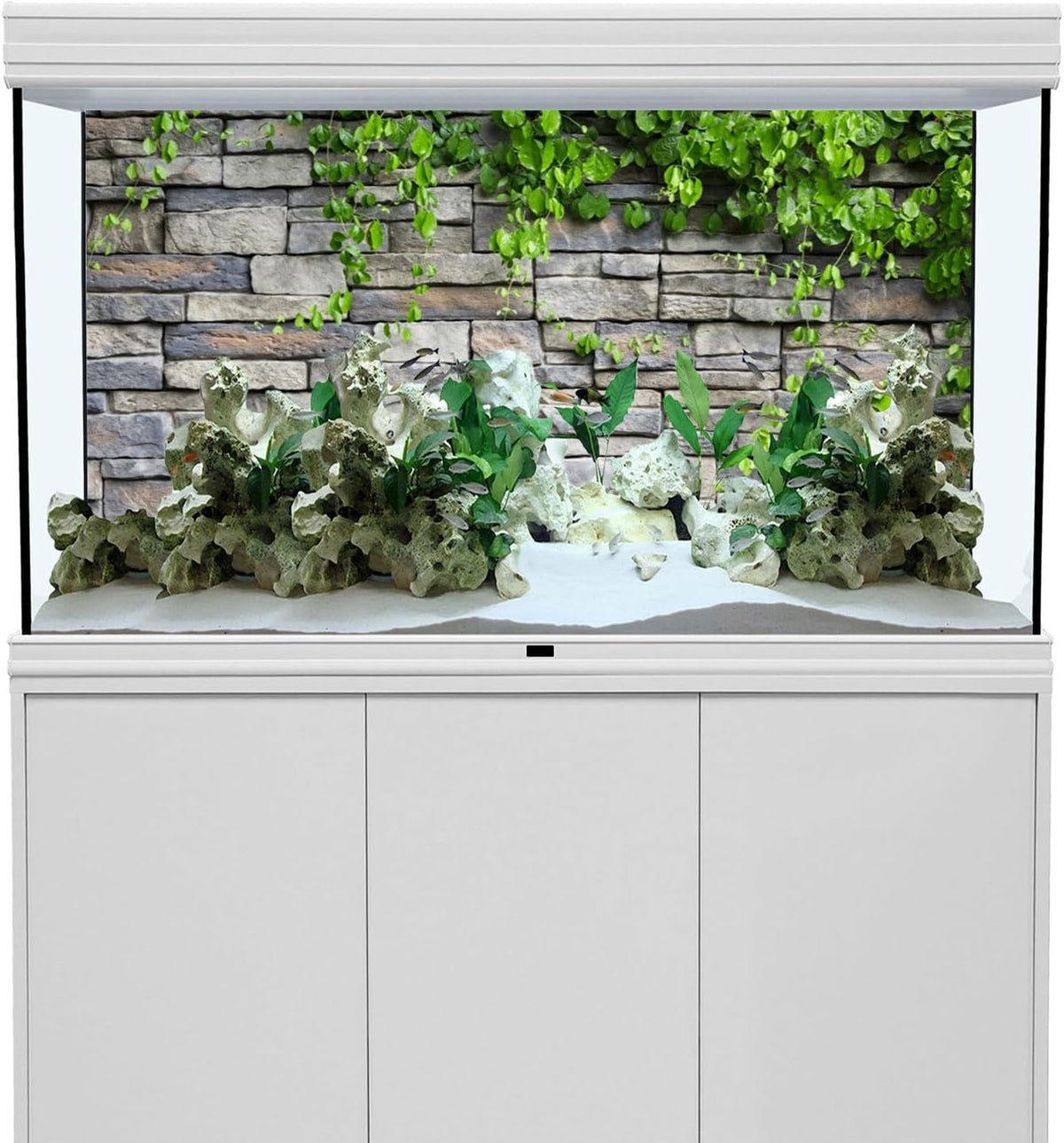 72x18 in Stone Brick Wall Aquarium Backdrop Leaves Fish Tank - 24x12in/60x30cm - image 2