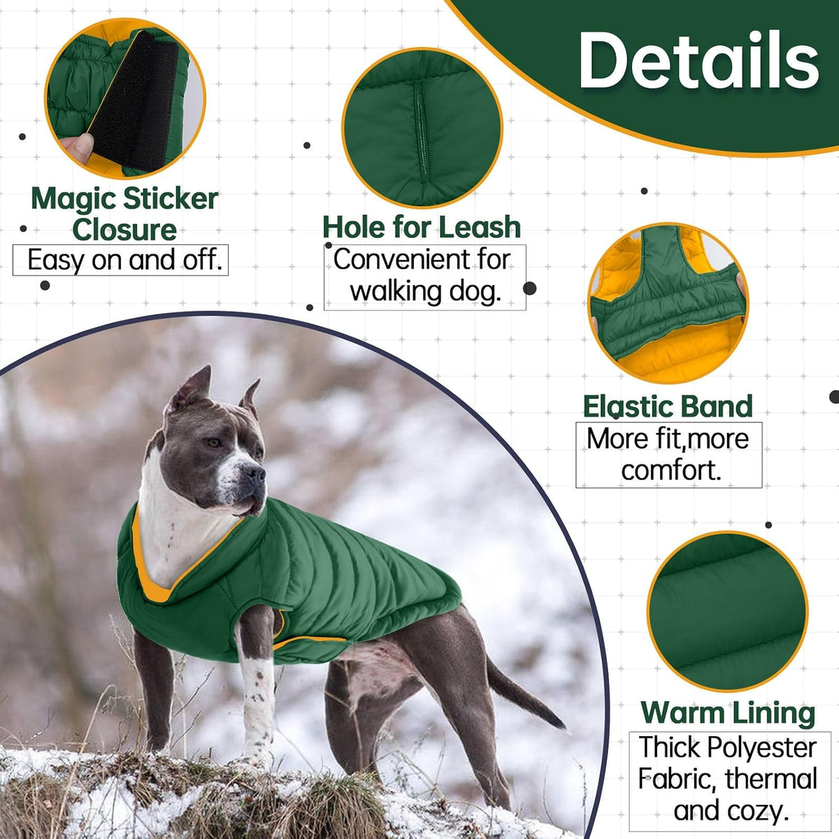 Lelepet Reversible Dog Coat Windproof Dog Jacket Lightweight Puffer - Medium / Green - image 3