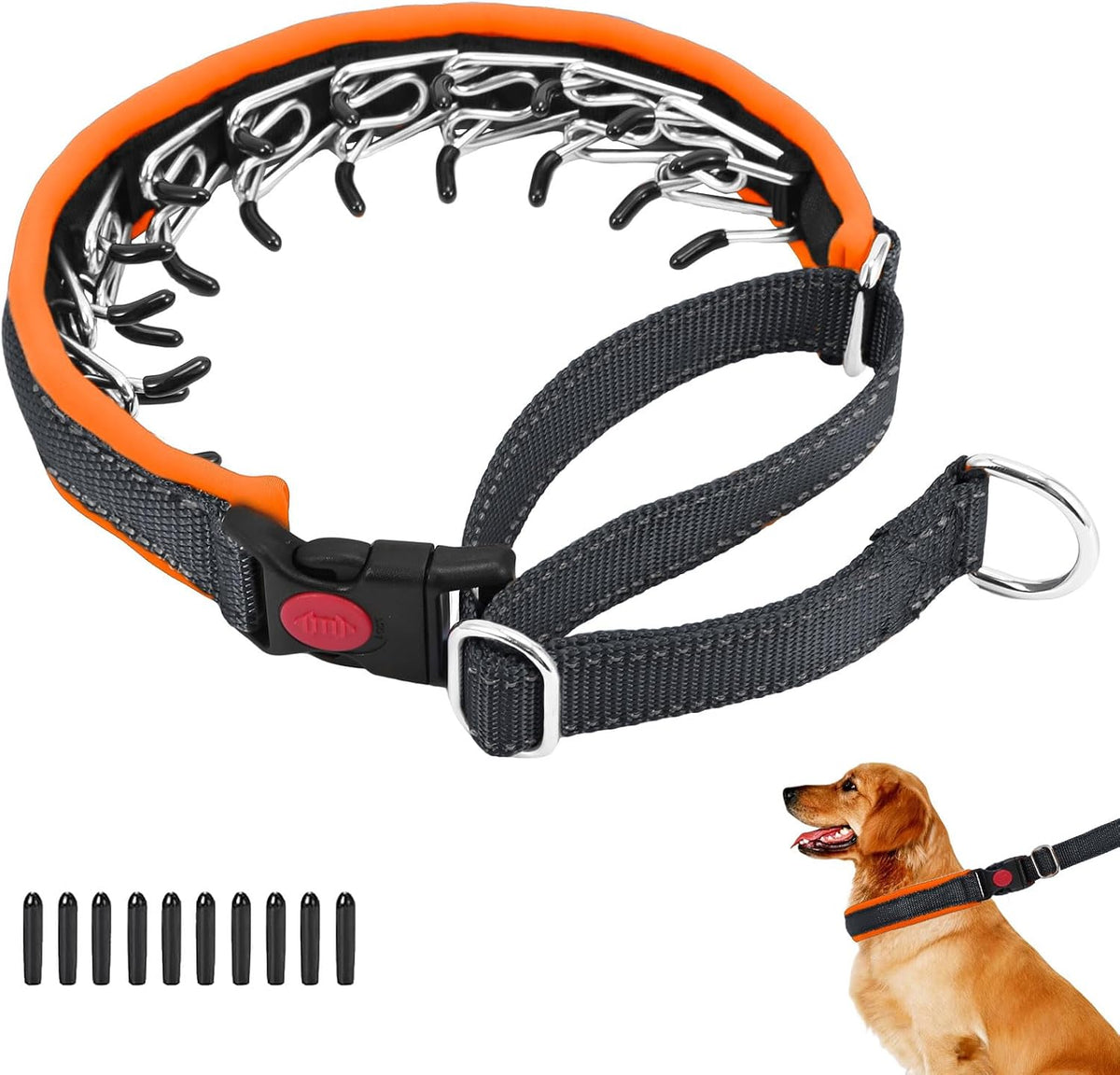 Martingale No Pull Dog Collar for Large Medium Small Dogs - M (15"-23" Neck, 1.5" Wide) / Black Orange