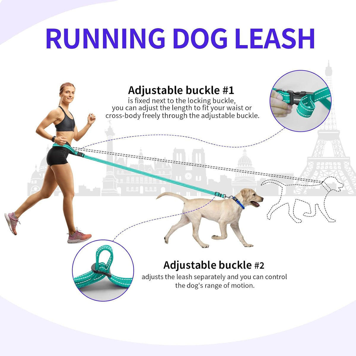 Kazazoo Hands-Free Dog Leash Adjustable Length 5-8 Ft - Green / M - image 4
