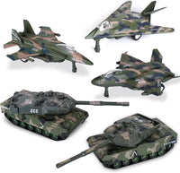 Crelloci 5 pack pull back army toys, three camo fighter jets and two tanks - view 2