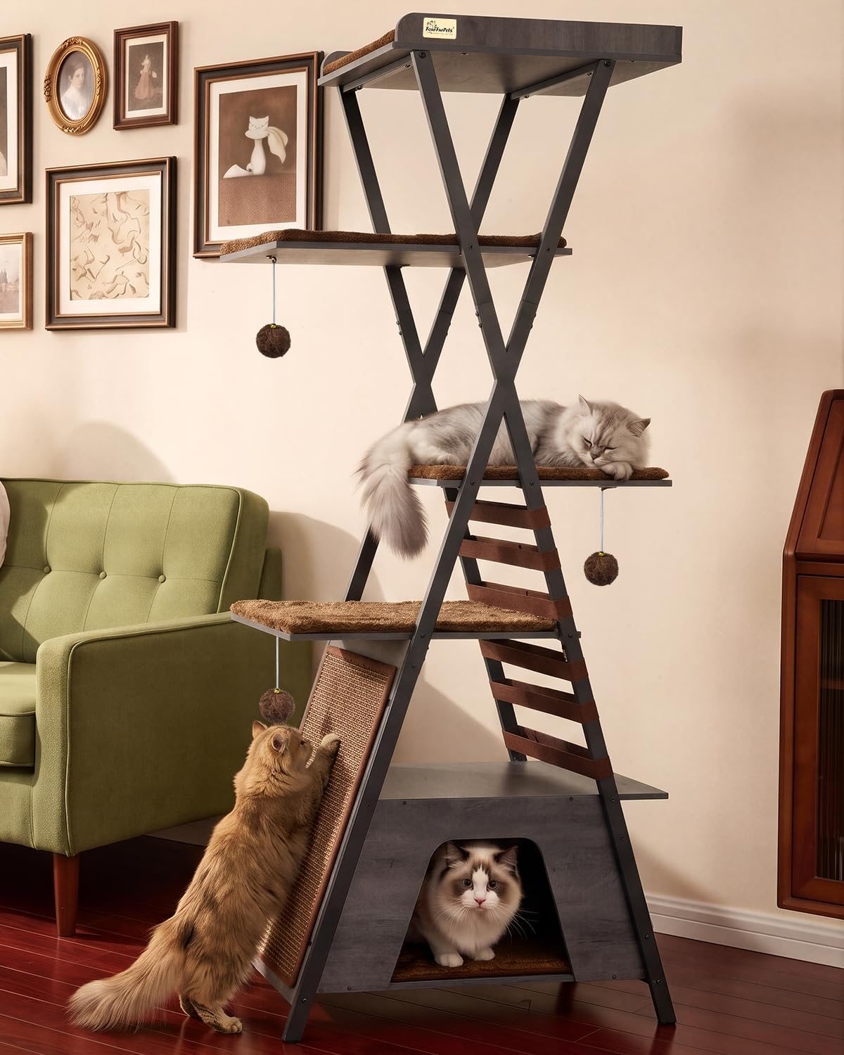 72.4" Modern Cat Tree for Indoor Cats, Multi-Level Cat Condo – Essentials for Cats - Dack Gray - image 2