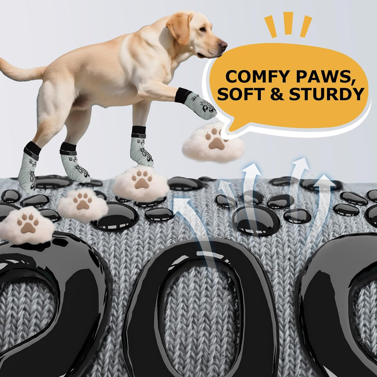 ROUWINNE anti-slip dog socks for hardwood floors in light grey and black, set of 4 - view 3