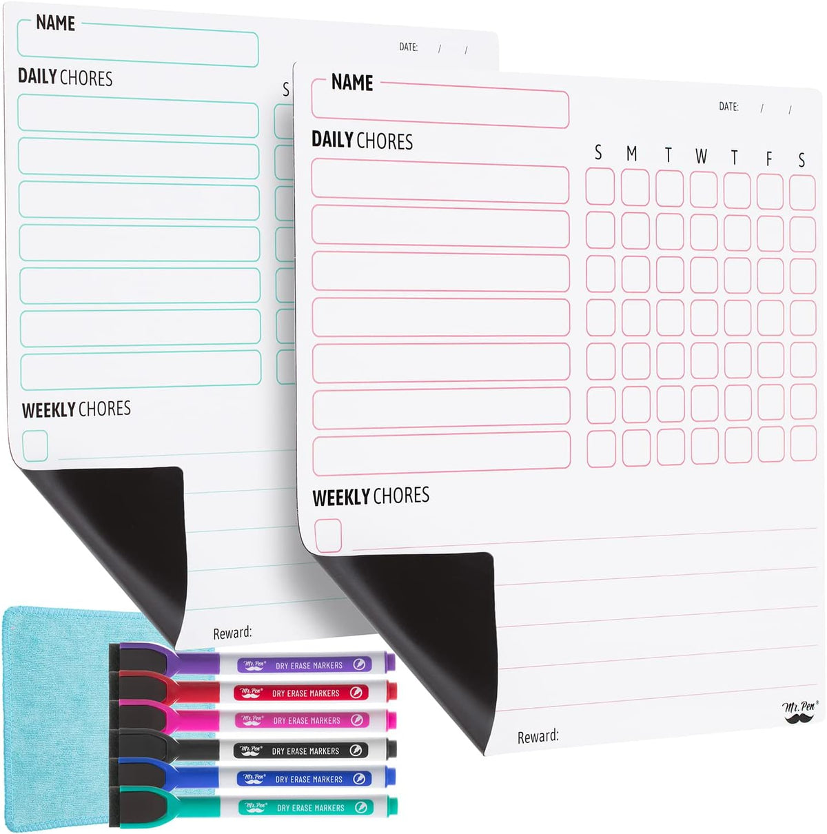 Mr. Pen, Magnetic Dry Erase Chore Chart for Fridge, 10"x10" - White