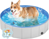 YSJILIDE Portable Dog Pool PVC Pet Swimming Bathtub Collapsible Hard - Light Grey / S-32" x 8"