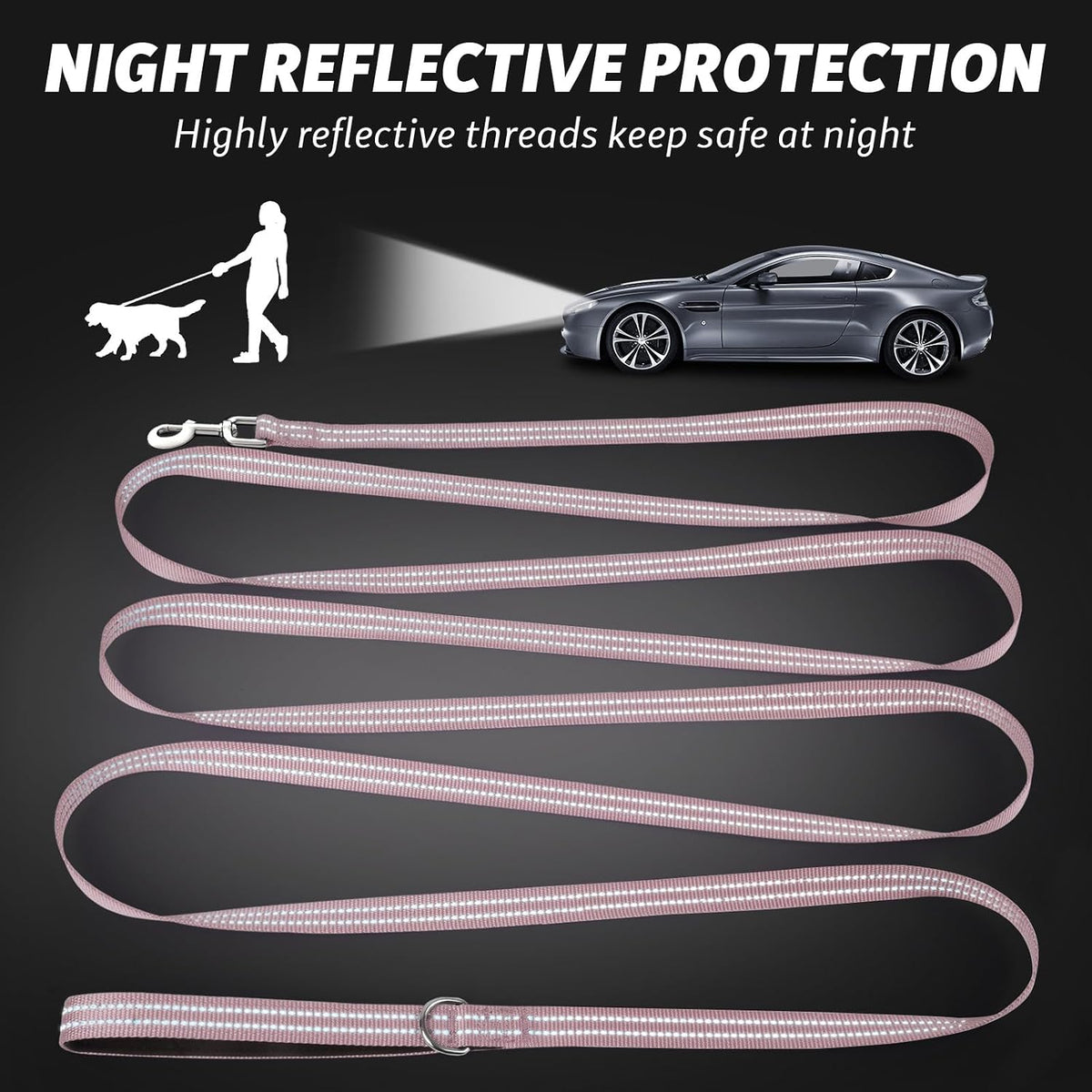 Long Dog Leash XiaZ Training Leashes 10/15/20/30/50/100ft Long Lead - B-Pink / 30 Feet - image 3