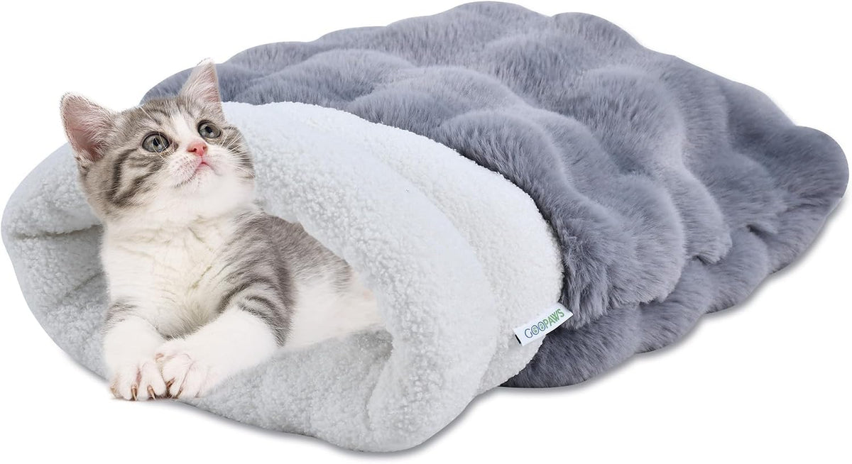 4 in 1 Self Warming Burrow Cat Bed Hideway Sleeping Cuddle Cave – Essentials for Cats - Style- Gray