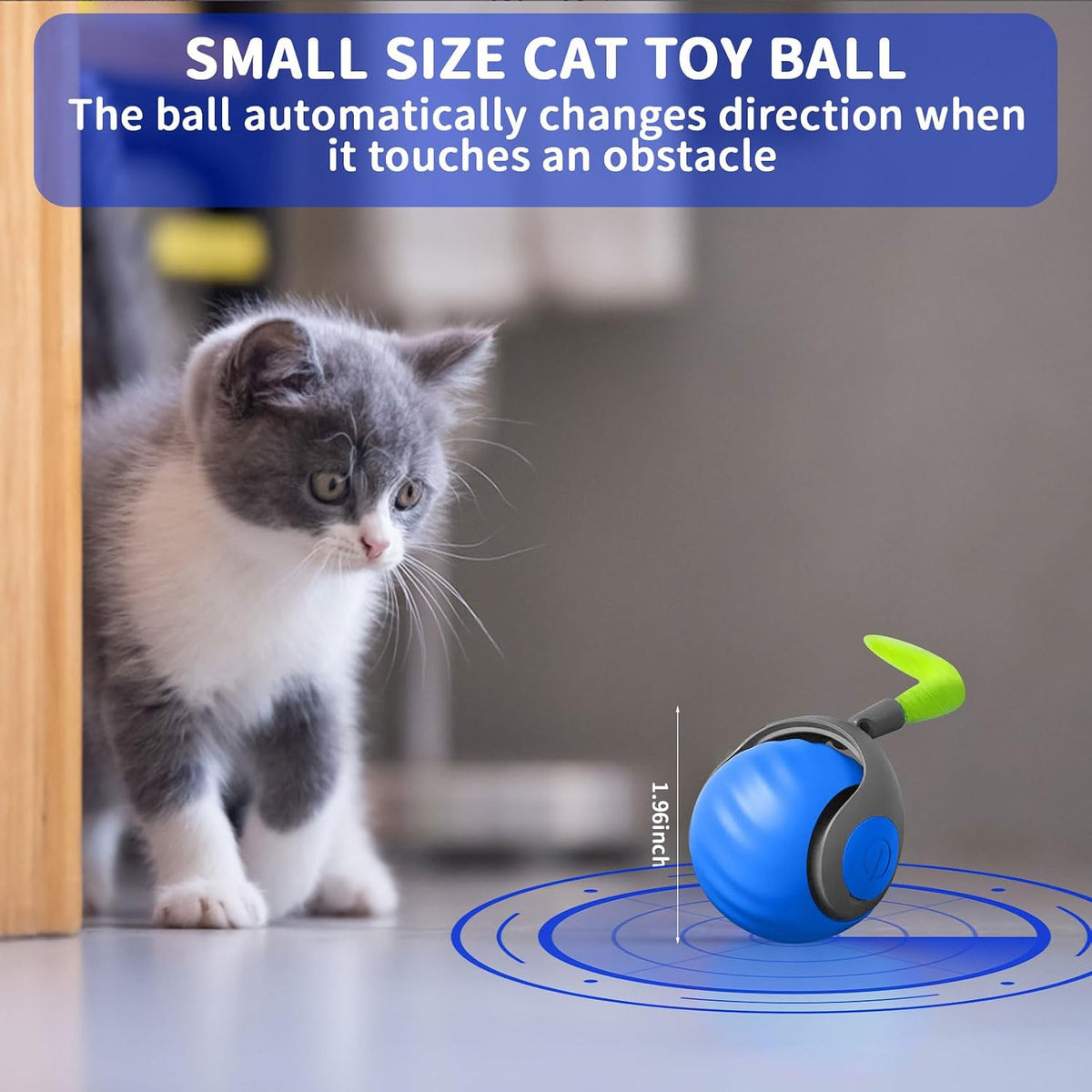 Interactive Cat Ball Toy with Feather - Blue - image 2