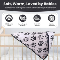 Small Pet Blanket, 100% Organic Cotton - Black Paw/ Beige - image 2
