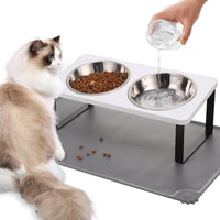 Upgraded Elevated Cat Bowls with Food Mat - White-2Bowls