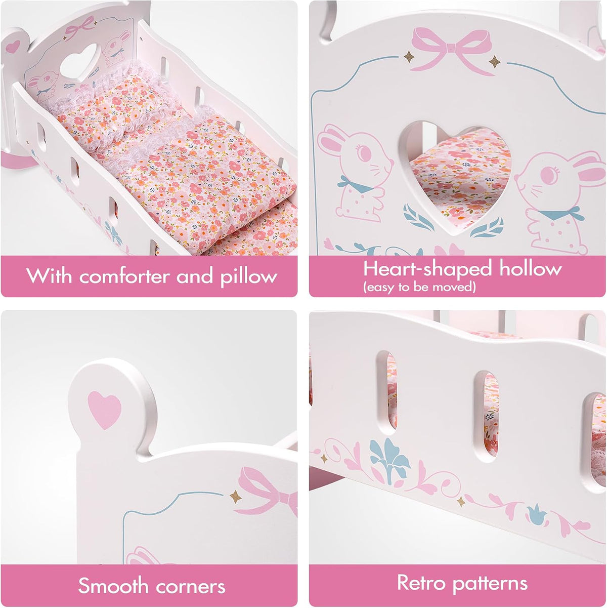 ROBOTIME pink and white wooden baby doll high chair for 18 inch dolls - view 6