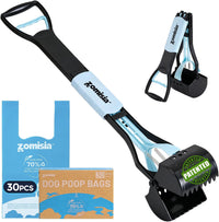 32" Long Handle Pooper Scooper with 30 Count Waste Bags – Essentials for Dogs - Blue / 32 Inch