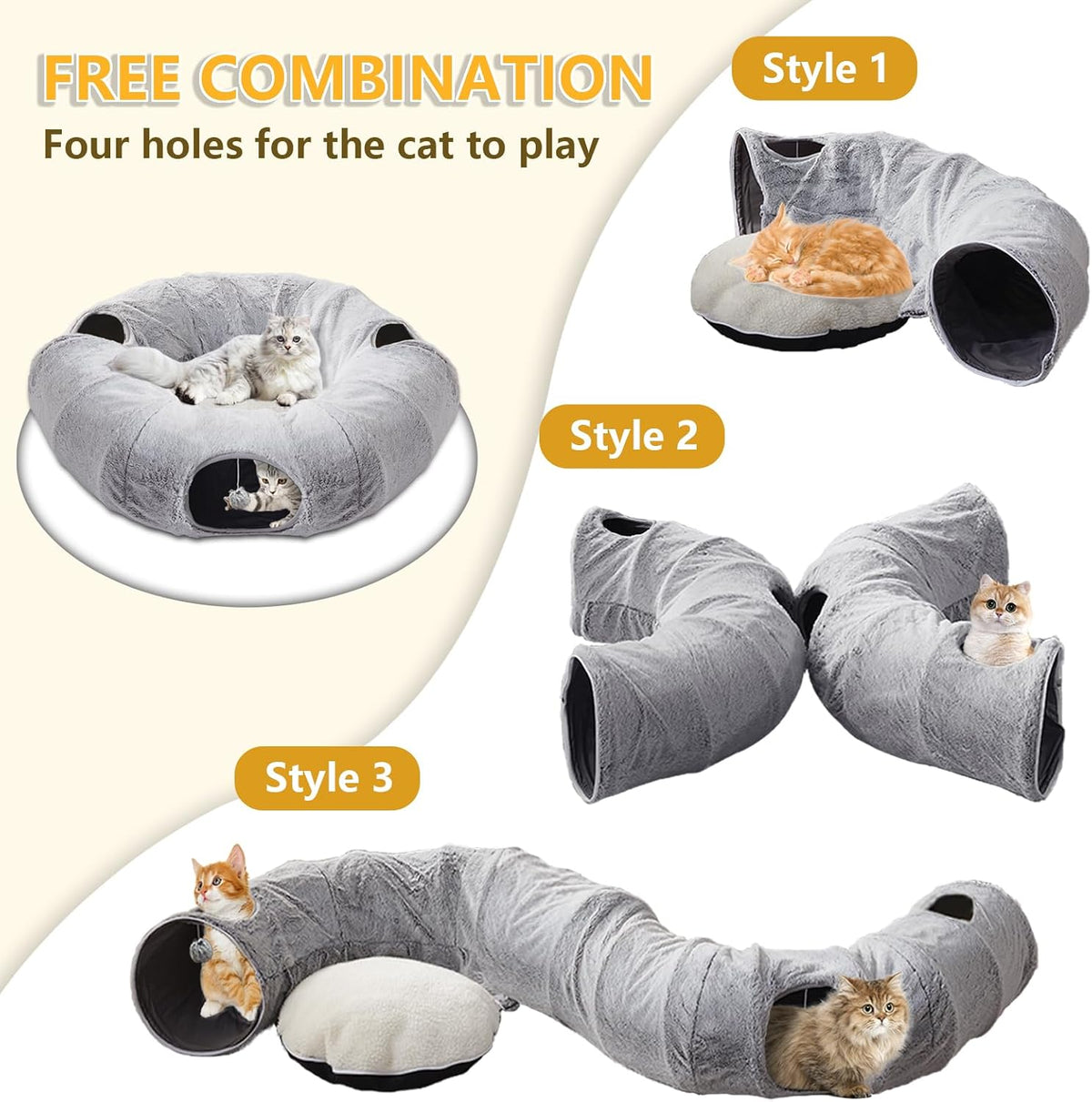 Cat Tunnel Bed for Indoor Cats - Grey / XL:37.5X37.5X10" - image 4